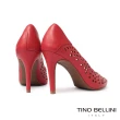 【TINO BELLINI 貝里尼】巴西進口牛皮簍空花紋尖頭高跟鞋FWET007(紅)