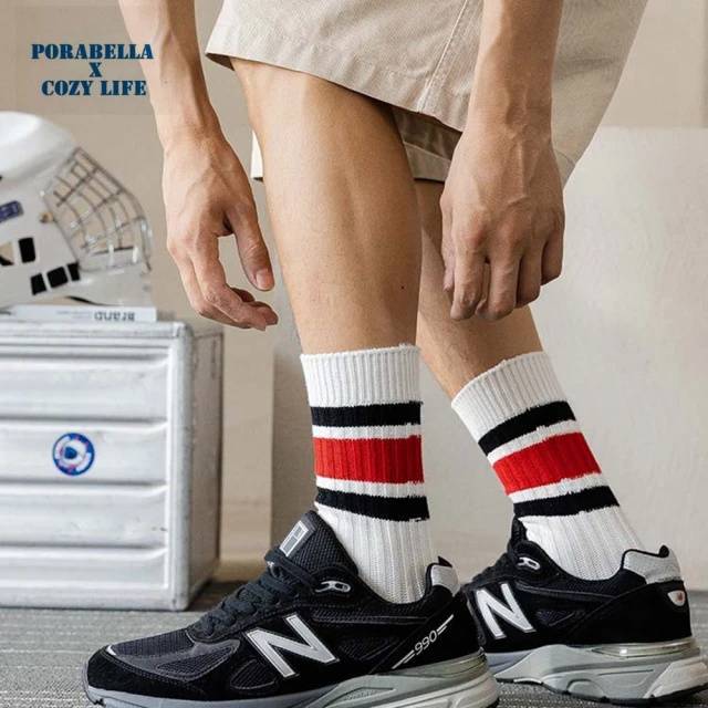 PorabellaPorabella 任選三雙 襪子 男襪 中筒襪 撞色線條襪 運動襪 籃球襪 SPORT SOCKS