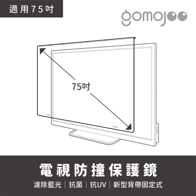 gomojoo 75吋電視防撞保護鏡(背帶固定式 減少藍光 台灣製造)