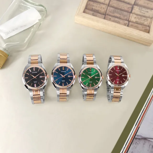 【CITIZEN 星辰】極簡時尚 礦石強化玻璃 日本機芯 日期 不鏽鋼手錶 紅x鍍玫瑰金 41mm(BI5104-57X)