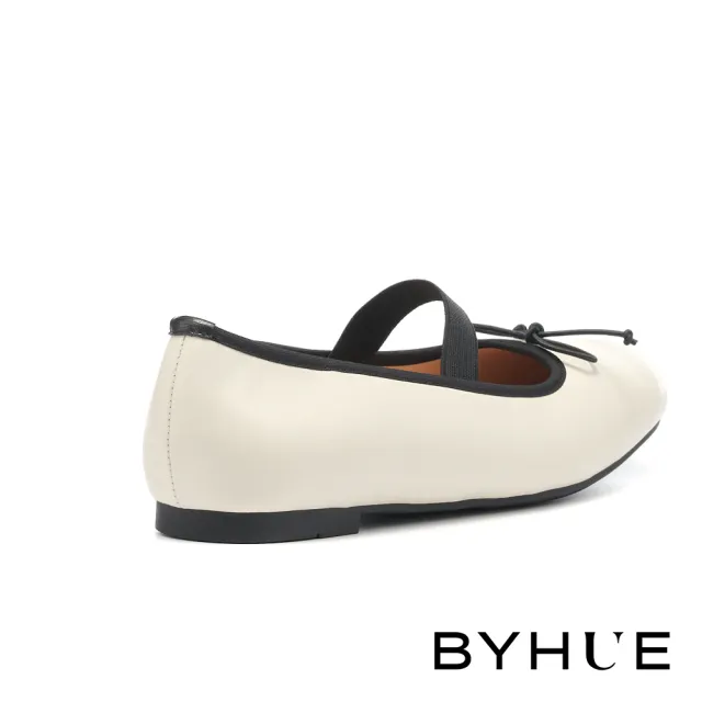 【BYHUE】優雅氣質蝴蝶結羊皮軟芯Q底方頭低跟鞋(米白)