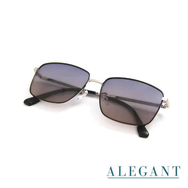 【ALEGANT】韓系穿搭漸層灰茶鈦銀方框寶麗來偏光墨鏡/UV400太陽眼鏡(光感的峭壁雲影)