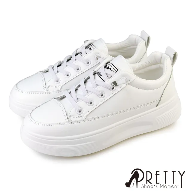 【Pretty】女 小白鞋 休閒鞋 皮革 厚底 增高 免綁帶(綠色、白色)