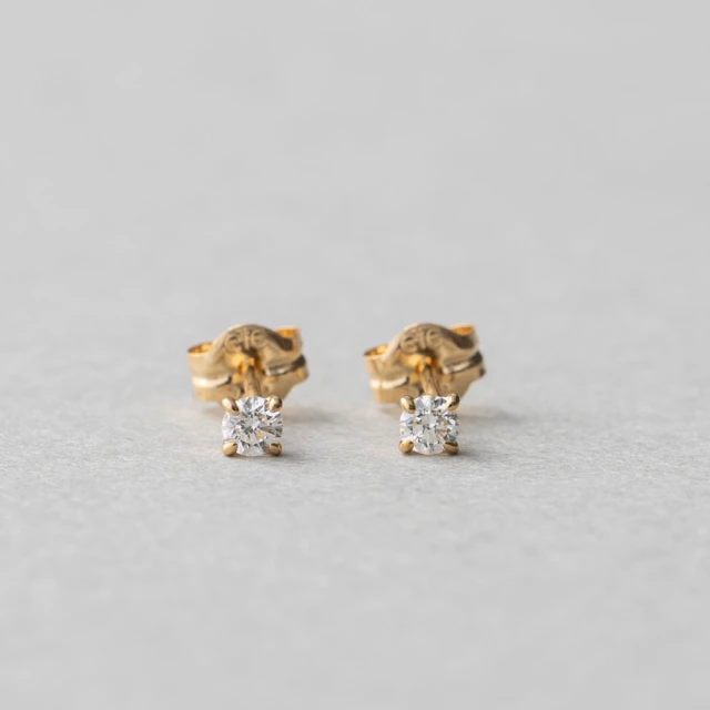 eteete K18 經典單鑽爪鑲鑽石耳環-0.10ct(金色 玫瑰金色)