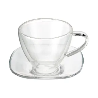 【Glass King】GK-310P/雙層咖啡杯盤組/120ml(雙層玻璃杯/耐熱玻璃杯/咖啡杯/茶杯/水杯/含玻璃盤)