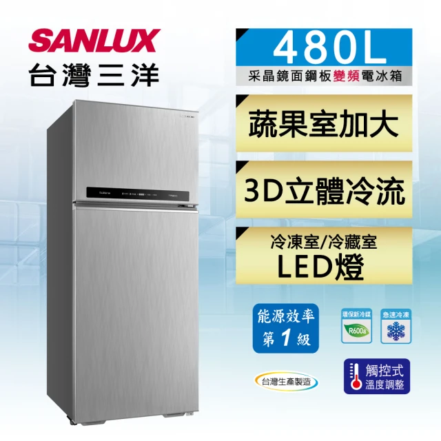 【SANLUX 台灣三洋】◆480公升一級能效直流變頻雙門冰箱(SR-C480BV1B)