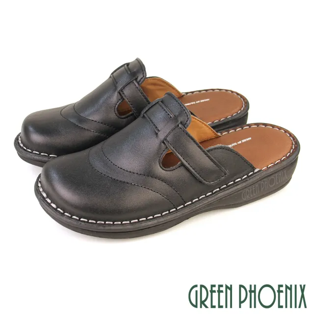 【GREEN PHOENIX 波兒德】女 穆勒鞋 包頭拖鞋 懶人拖鞋 全真皮 牛皮 護趾 台灣製(紫色、黑色)