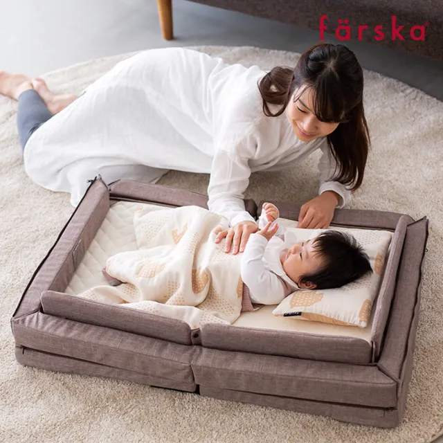 【Farska】透氣好眠可攜式床墊13件組 奶油香頌│升級版(嬰兒床 嬰兒床墊 尿布台 摺疊 遊戲墊 情人節 禮物)