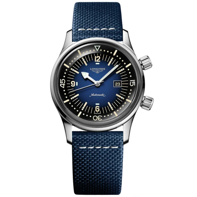 LONGINES 浪琴 復刻傳奇潛水系列 煙燻藍 潛水機械腕錶 / 36mm(L3.374.4.90.2)