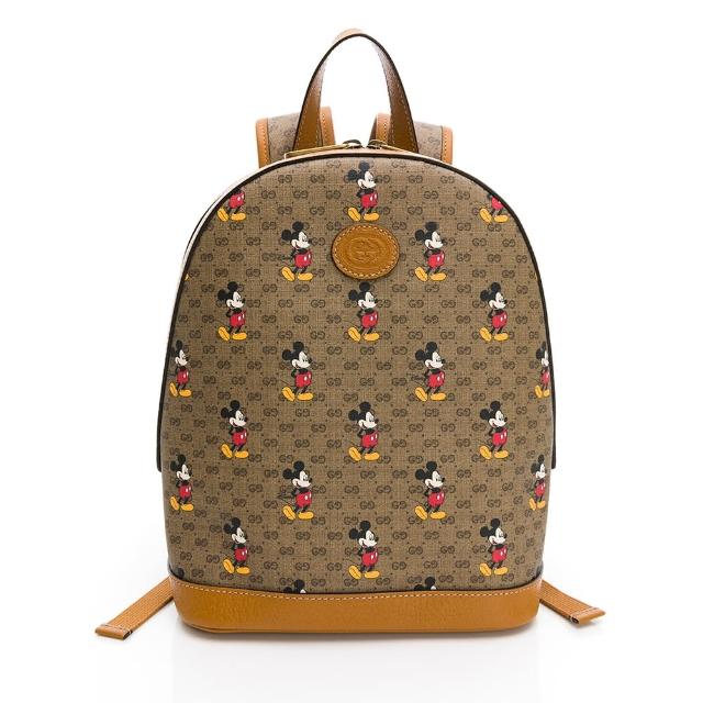 【GUCCI 古馳】Disney 迪士尼米老鼠聯名老花後背包(棕色/老花)