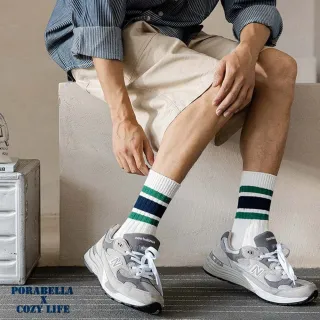 【Porabella】任選三雙 襪子 男襪 中筒襪 撞色線條襪 運動襪 籃球襪 SPORT SOCKS
