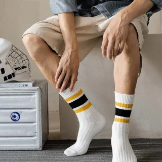 【Porabella】任選三雙 襪子 男襪 中筒襪 撞色線條襪 運動襪 籃球襪 SPORT SOCKS