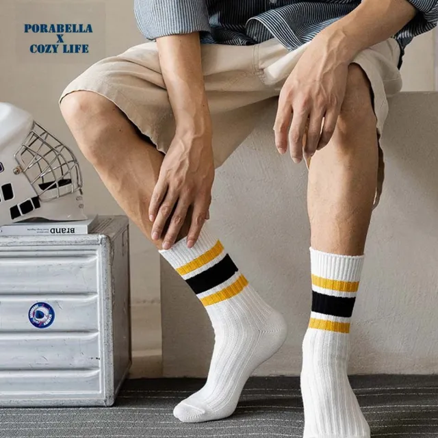 【Porabella】任選三雙 襪子 男襪 中筒襪 撞色線條襪 運動襪 籃球襪 SPORT SOCKS