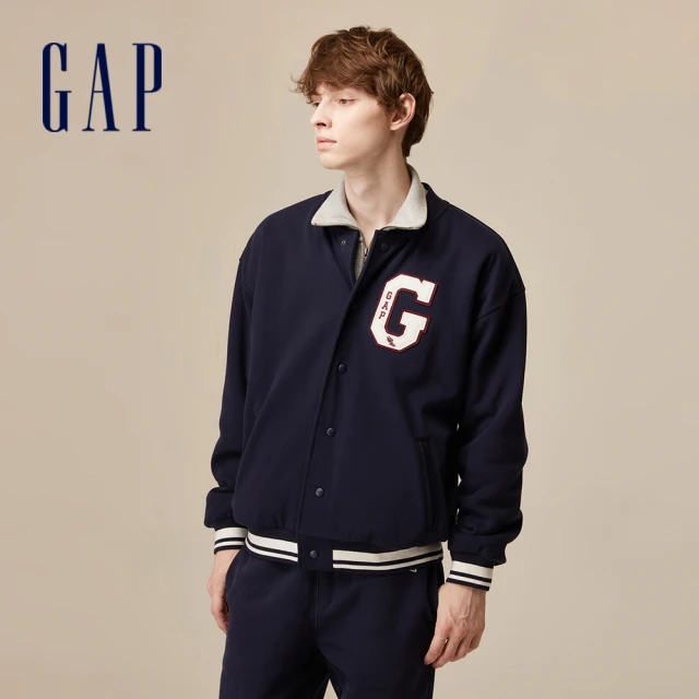 GAPGAP 男裝 Logo圓領長袖外套-藏藍色(762517)