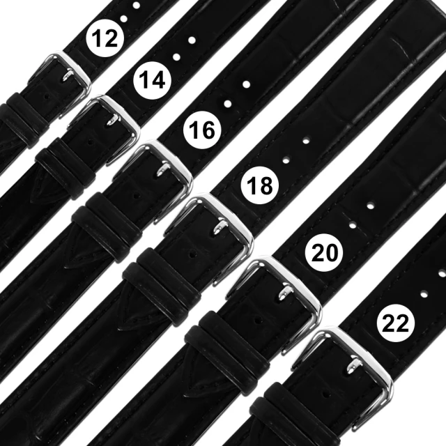 Watchband 12.14.16.18.20.22 mm / 各品牌通用 義大利進口 壓紋牛皮錶帶(黑色)