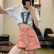 【Lydia】現貨 粉色牛仔短褲裙 韓版高腰修身(粉 M、L、XL)