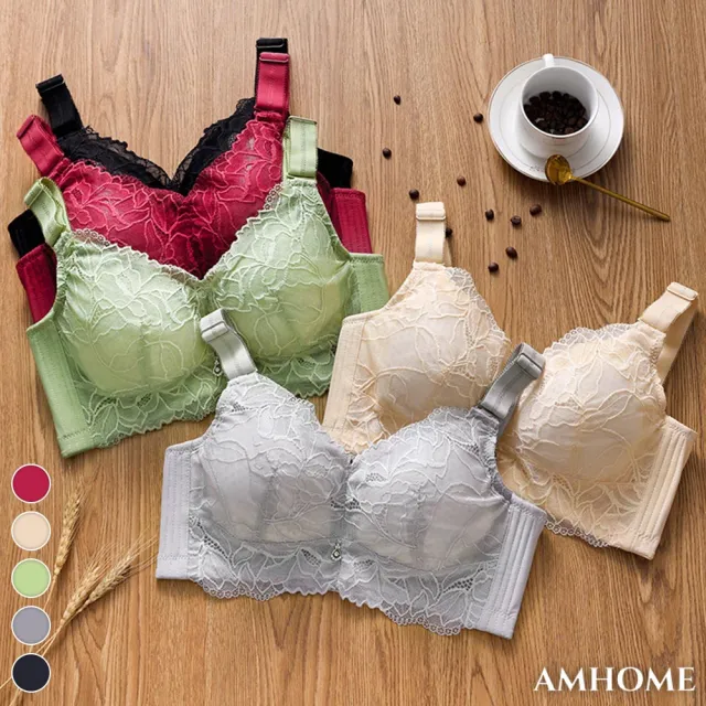 【Amhome】雲海蕾絲內衣薄款無鋼圈聚攏上托透氣大胸顯小調整型收副乳胸罩#119068(5色)