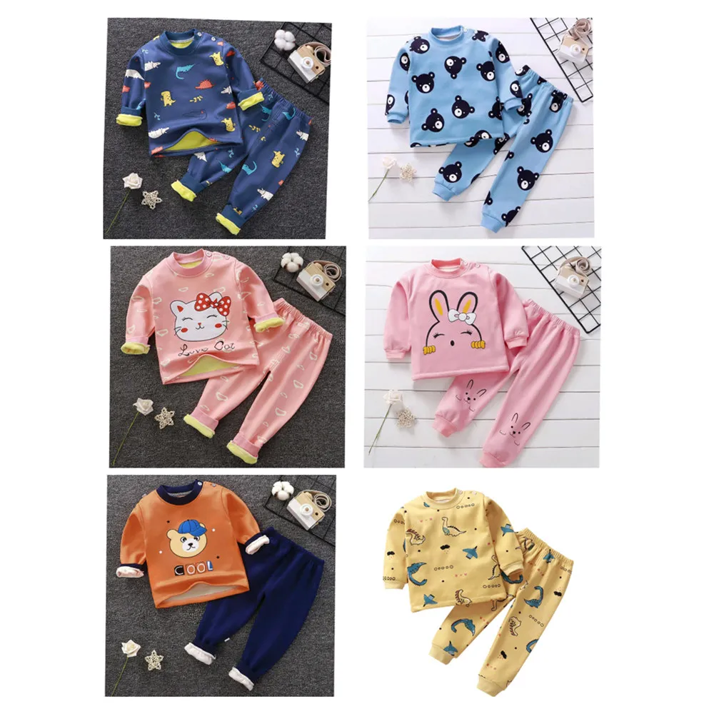 【安朵童舖】現貨兒童北歐加絨滿版上衣褲子兩件組套裝睡衣加居服(121)