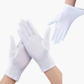 【貴賓級待遇】高彈力氨綸禮儀薄手套1雙-白(珠寶手套 防塵手套 防靜電 緞面手套 司儀 儀隊表演 禮服)