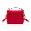 【Dior 迪奧】Travel 方形小廢包經典壓紋皮革手提包斜背包(紅/金)