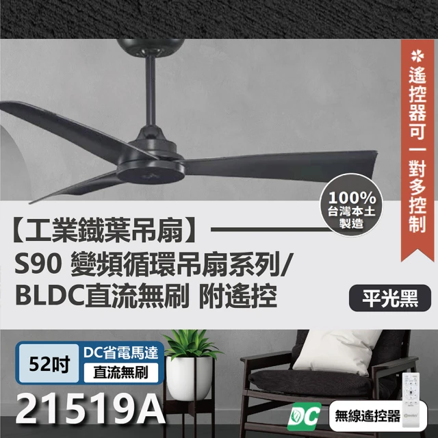 s90變頻循環吊扇 DC直流馬達 遙控 21519A/B/C 52吋 工業扇(三色挑選)