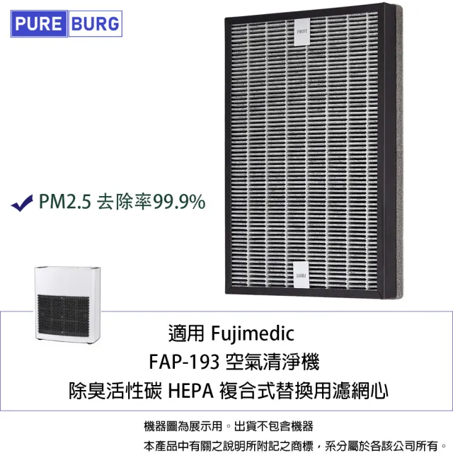 【PUREBURG】適用 富士 Fujimedic FAP-193 空氣清淨機 副廠除臭活性碳二合一HEPA濾網