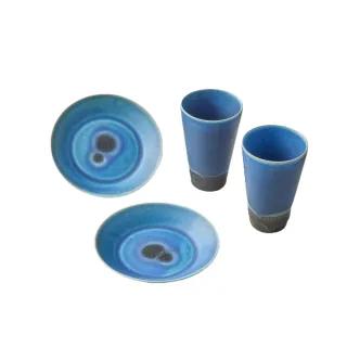 【安達窯】為藍系列 - 杯盤組 - 4件組禮盒裝(盤子+杯子)