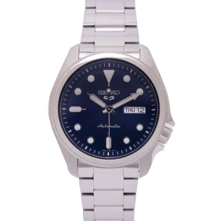 【SEIKO 精工】5號機械sport系列4R36不鏽鋼錶帶款手錶-藍色面X銀色/40mm(SRPE53K1)