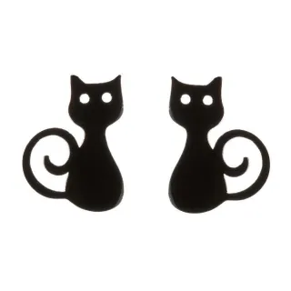 【VIA】白鋼耳釘 貓咪耳釘/動物系列 個性小貓咪造型白鋼耳釘(黑色)