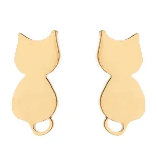 【VIA】白鋼耳釘 貓咪耳釘/動物系列 貓咪背影造型白鋼耳釘(金色)