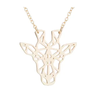 【VIA】白鋼項鍊 長頸鹿項鍊/動物系列 幾何縷空線條長頸鹿鹿頭造型白鋼項鍊(金色)
