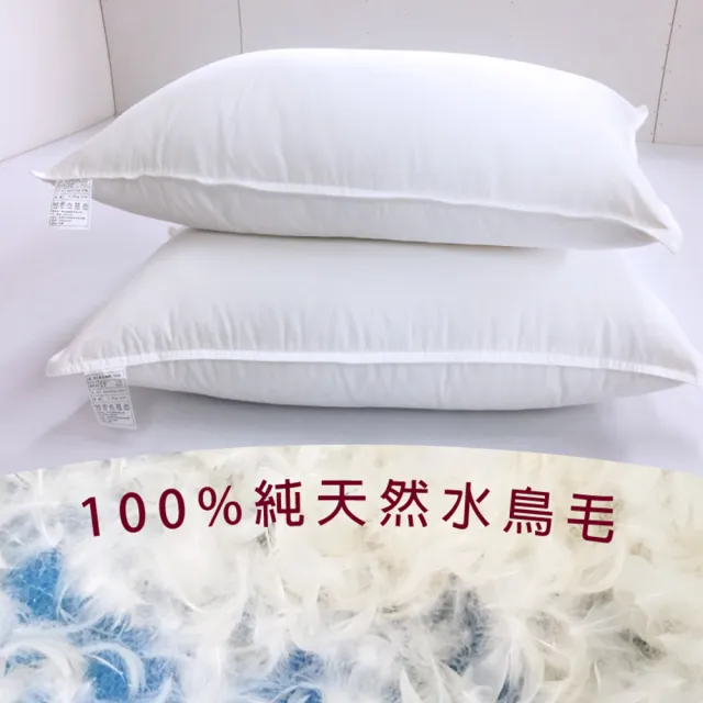 【MIGRATORY 媚格德莉】買1送1 雙層純棉100%天然水鳥羽毛枕 台灣製(送枕套2入)