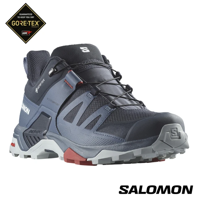 salomon 男 X ULTRA 4 Goretex 低筒登山鞋(碳黑/白令藍/珍珠藍)