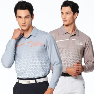 【Lynx Golf】男款吸溼排汗遠紅外線保暖功能漸層感萬花筒印花長袖POLO衫(二色)