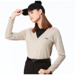 【Lynx Golf】女款合身版壓光V領假兩件式設計脇邊羅紋織片造型長袖POLO衫/高爾夫球衫(二色)