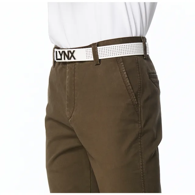 【Lynx Golf】男款純棉彈性舒適精選材質素面百搭基本款平口休閒長褲(深棕色)