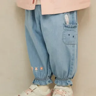 【Dave Bella】側邊兔兔口袋縮口女童牛仔長褲(DB3236096)