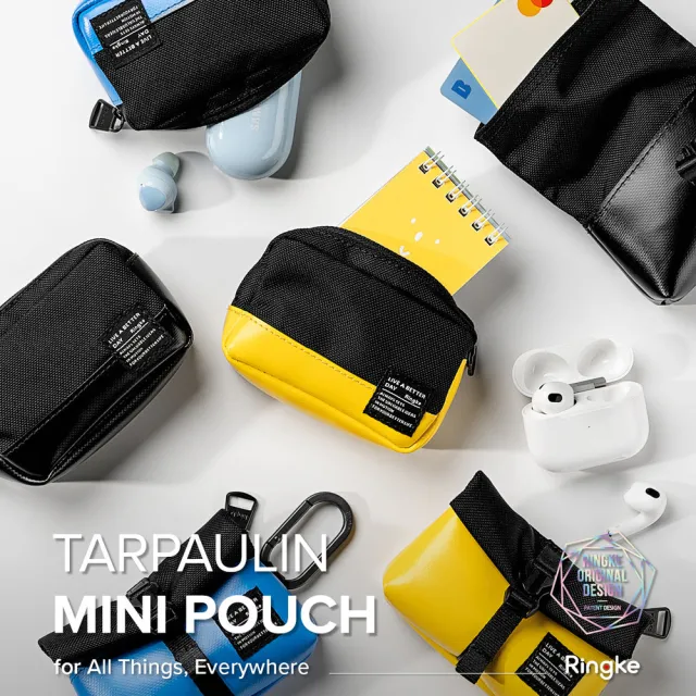 【Ringke】Mini Pouch Tarpaulin Roll Top 捲頂防水布收納袋 附登山扣 黑 藍 黃(Rearth 小物 尼龍 防水布)