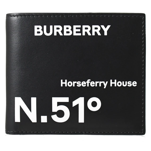 BURBERRY 巴寶莉 經典LOGO座標壓紋小牛皮雙層對折8卡短夾(黑)