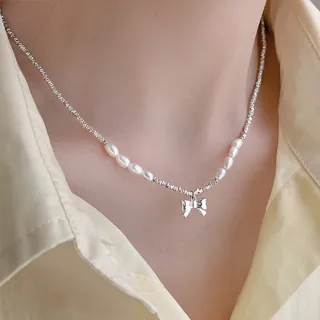 【KT DADA】交換禮物 包包 s925純銀項鍊 鍊 蝴蝶結項鍊 串珠項鍊  淡水珍珠項鍊 天然珍珠項鍊 女友 