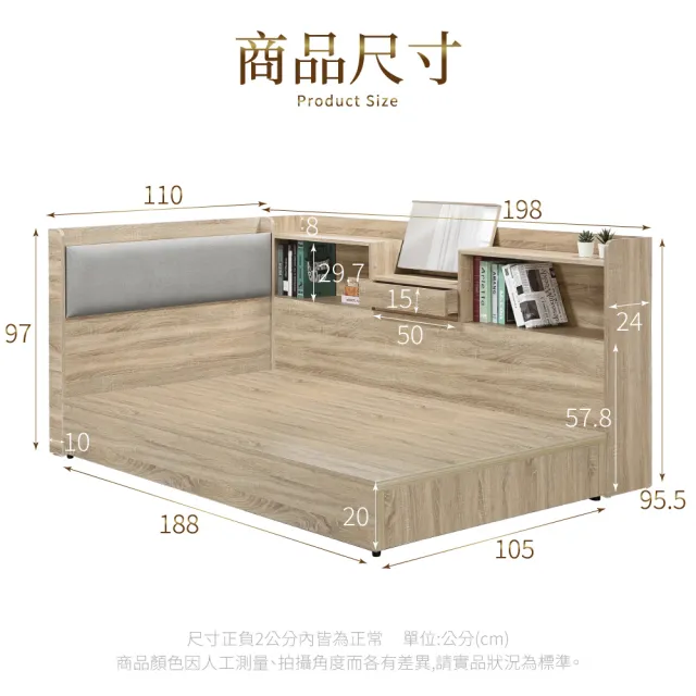 【IHouse】沐森 房間3件組-單大3.5尺(插座床頭+6分底+收納床邊櫃)