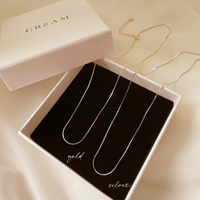 【CReAM】Caitlin純銀鍍18K金色銀色 纖細方形蛇鍊(生日 禮物 送禮 禮盒)