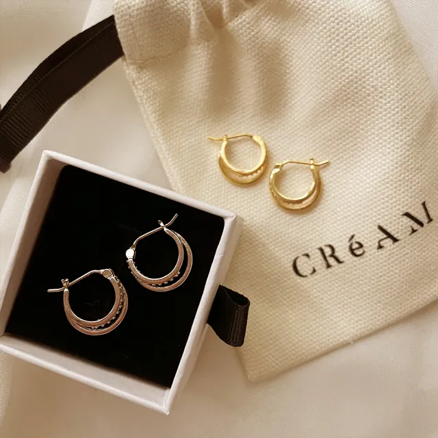 【CReAM】Kelli雙層圓圈金屬亮鑽鋯石銀鍍18K金色銀色女耳環(新年 過年 送禮 禮物)