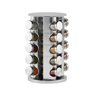 【居家家】廚房用品430不銹鋼玻璃旋轉調料罐套裝(20個圓頭調味罐)