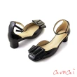 【amai】法式優雅方釦繞踝漆皮方頭低跟鞋 平底鞋 上班鞋 低跟 軟皮 百搭 氣質 大尺碼 G342BK(黑色)