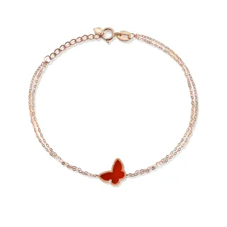 【King Star】瑪瑙18K玫瑰金蝴蝶天然鑽石手鍊