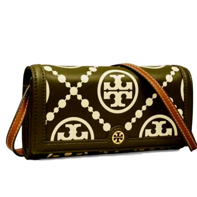 TORY BURCH Tory Burch T字母組合對比壓花斜挎包 綠色