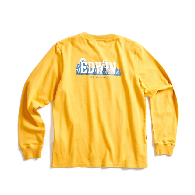 【EDWIN】男裝 露營系列 背後富士營地LOGO印花長袖T恤(桔黃色)
