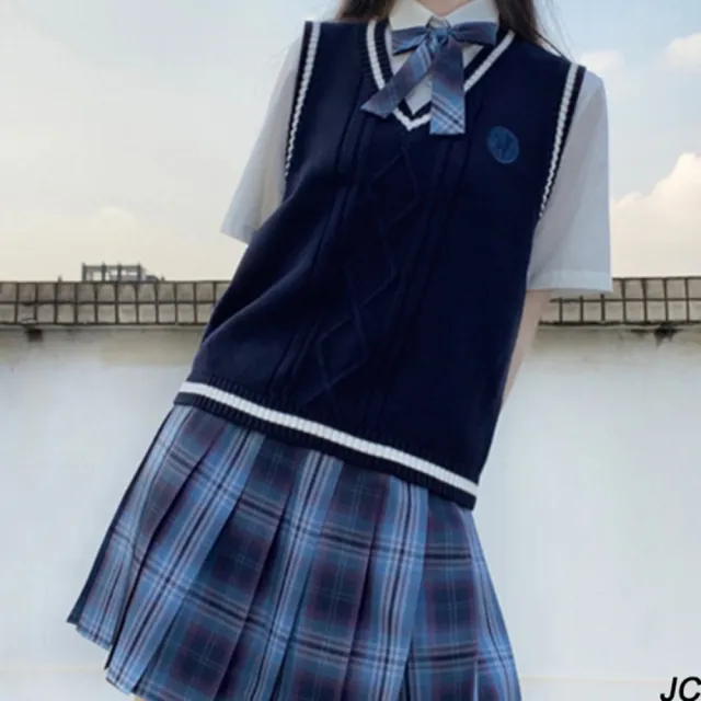 【JC Collection】學院風針織毛線V領寬鬆休閒百搭背心(藍色、淺藍色、綠色)