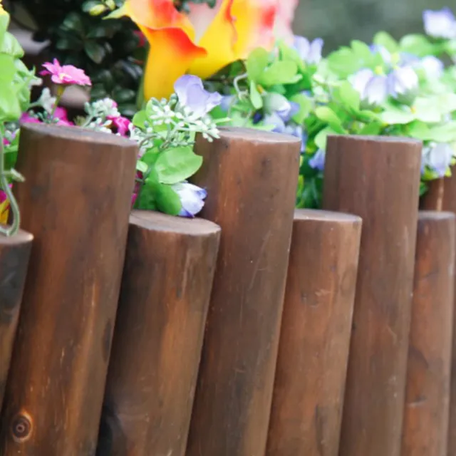 【艷陽庄】燻木柱圍籬-直徑6公分 高低木樁 園藝造景(16連圍籬 /6條1箱)